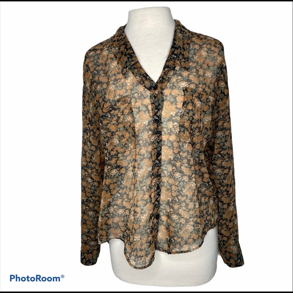 Free People Tops - Free People sheer floral high low button shirt
